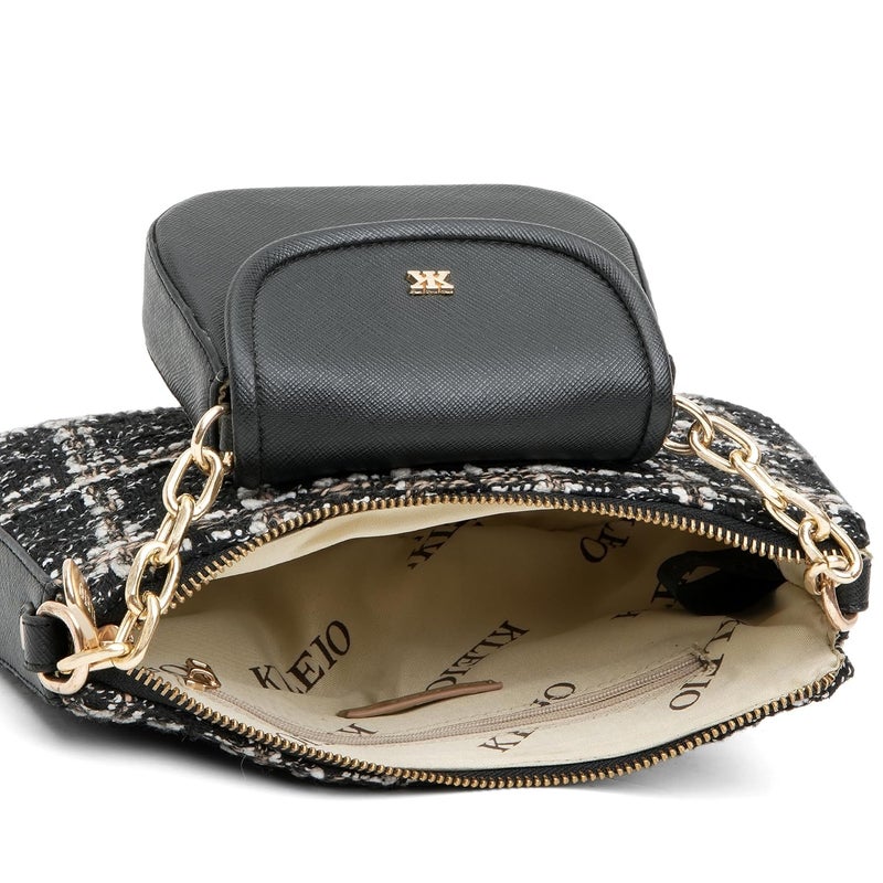 KLEIO Crossbody Sling Tweed Bag with Mini Bag and Zip Closure for Women - Image 4